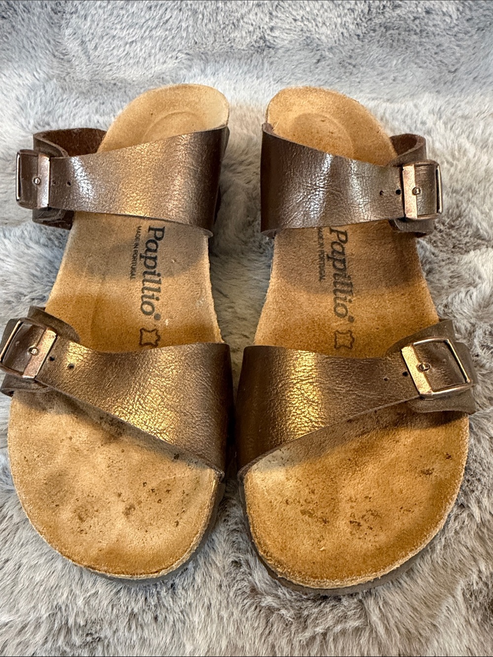 Papillio Bronze-Brown Double Strap Buckle Sandals